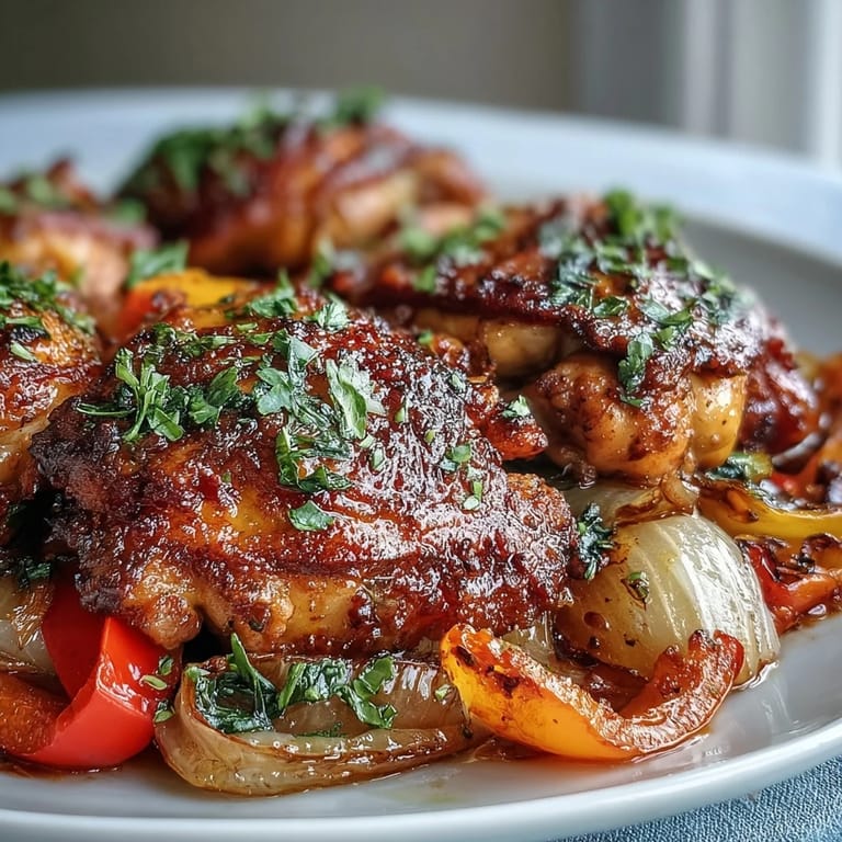 Savory One-Pan Paprika Chicken served hot from the oven, with tender vegetables and a sprinkle of paprika seasoning.