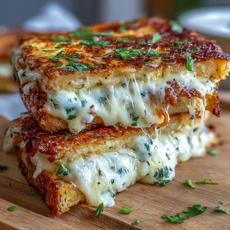 Crisp, golden-brown naan grilled cheese sandwich served hot with fresh herbs and a side of tomato soup.