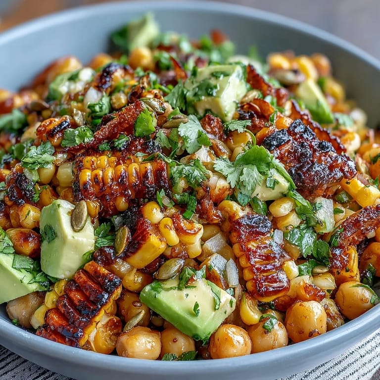 Colorful corn and chickpea salad tossed in a tangy chili-lime dressing, perfect for summer gatherings or taco night.