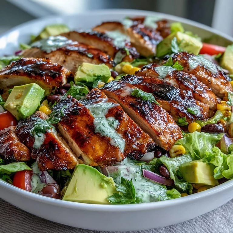 Hearty Southwest Chicken Power Salad with Black Beans and Corn, showcasing juicy grilled chicken, creamy avocado, and crunchy veggies topped with fresh cilantro.  