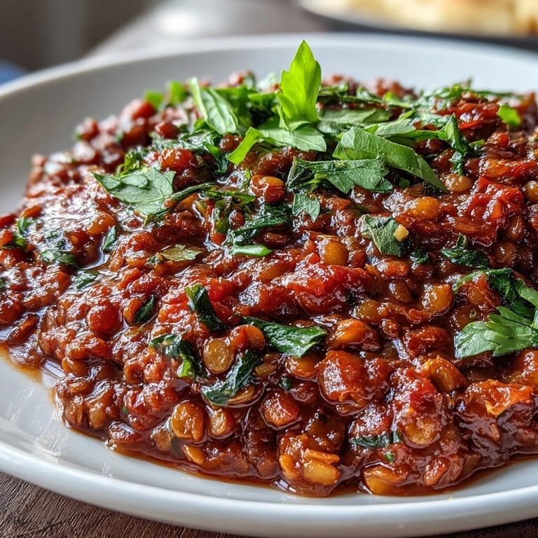 Hearty vegan lentil Bolognese with aromatic herbs spooned over crisp spiralized zucchini and carrots for a healthy twist.