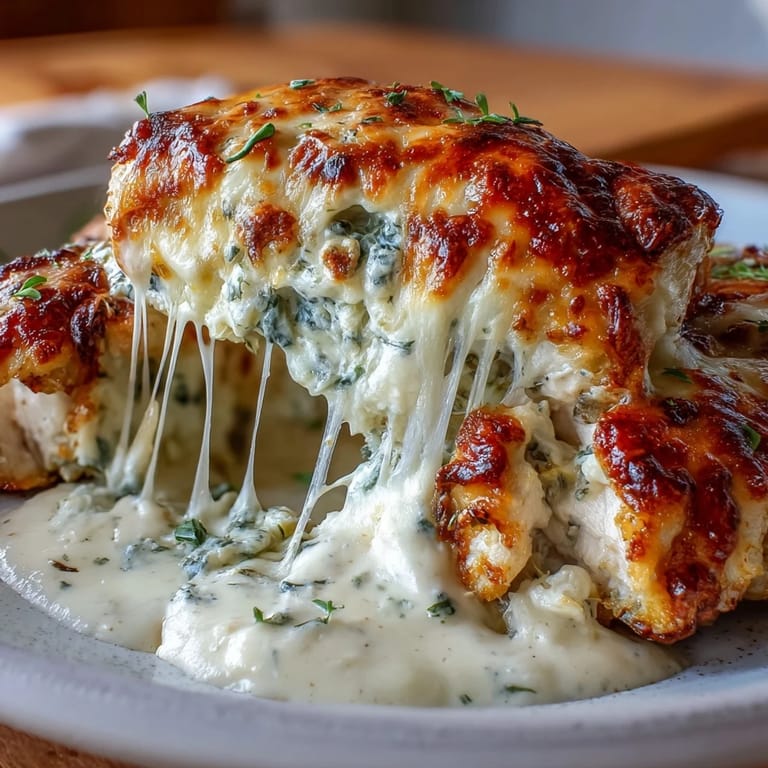 Rich, cheesy spinach artichoke chicken bake with garlic and herbs, perfect for keto comfort food dinners.