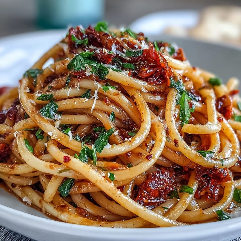 Spicy Calabrian Chili Pasta served hot, with bucatini glistening in chili-infused olive oil and grated Pecorino Romano.