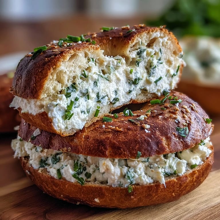 3. Golden-baked bagels with garlic herb flavor and cottage cheese spread, perfect for a nutritious, satisfying snack.