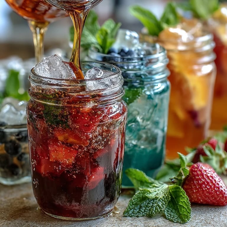 Vibrant lemonade dispenser surrounded by labeled syrup bottles and fresh garnishes for a DIY drink bar.
