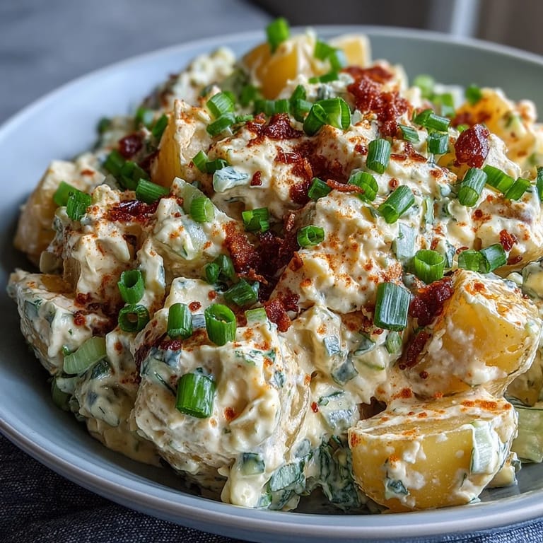Creamy deviled egg potato salad featuring tender Yukon Gold potatoes, tangy mustard dressing, and a sprinkle of smoked paprika.