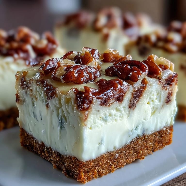 Luscious Carrot Cake Cheesecake Bars feature marbled swirls of spiced carrot cake and rich cheesecake filling.