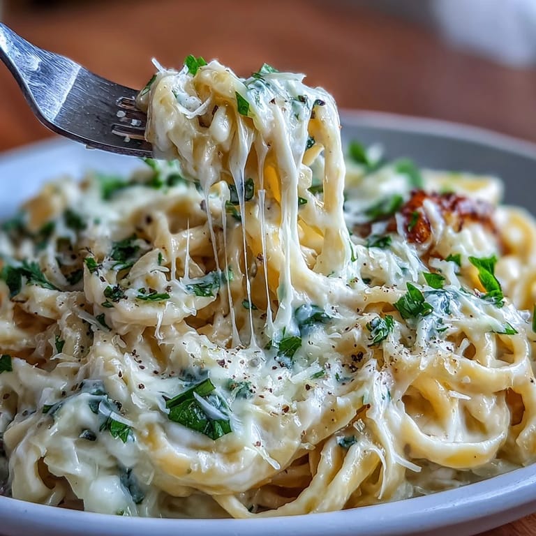 Vegetarian Cabbage Alfredo with silky cream sauce, al dente fettuccine, and a sprinkle of fresh parsley.