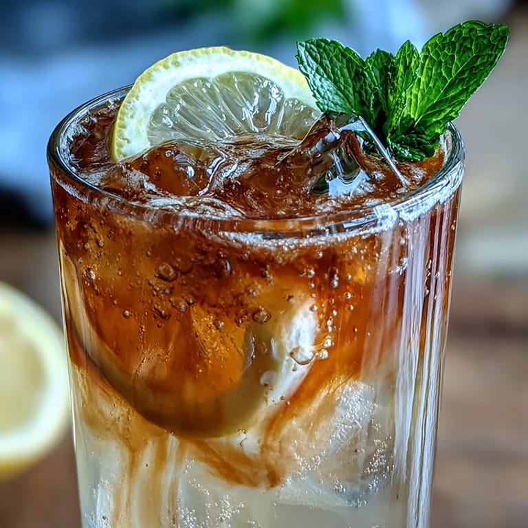 Cold glass of ginger-infused prebiotic lemonade with a sprig of mint and lemon wedge, perfect for gut health.