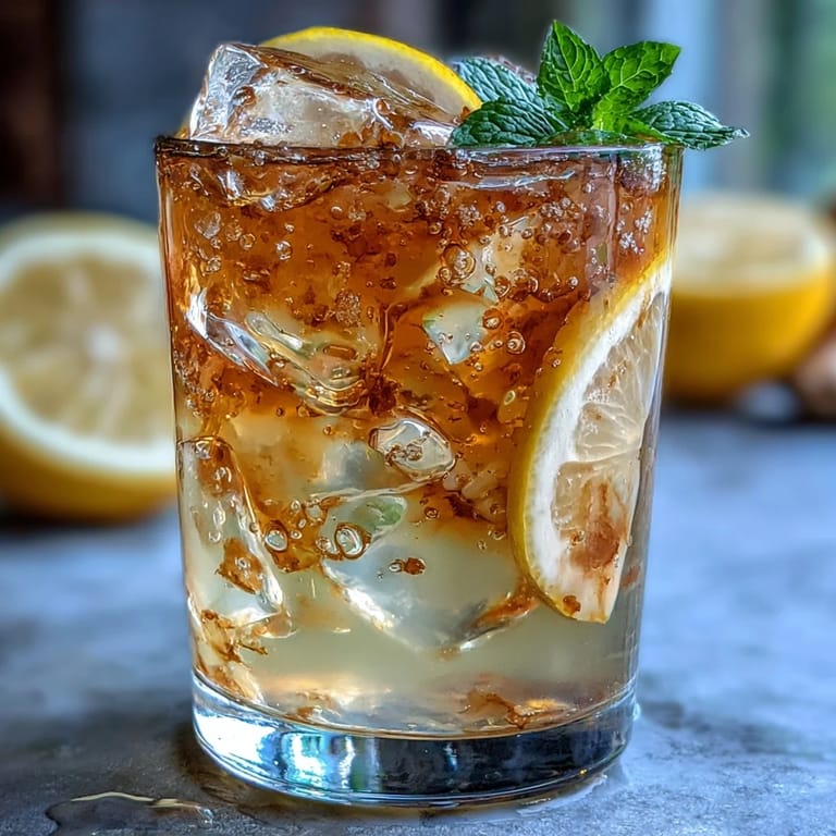 Refreshing homemade ginger lemonade with prebiotic fiber, garnished with lemon wheels and mint for a vibrant summer drink.  