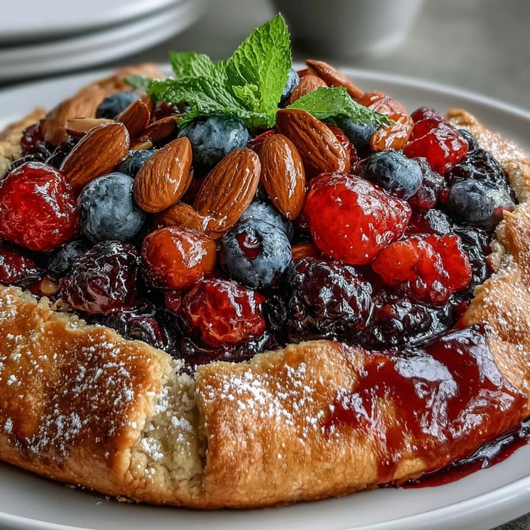 Rustic Summer Berry Galette showcasing vibrant, juicy berries, baked to perfection.