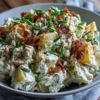 Classic Deviled Egg Potato Salad with creamy dressing and fresh herbs, perfect for summer picnics and potlucks.