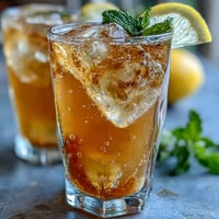 Zesty ginger prebiotic lemonade with fresh lemon slices and mint, served over ice in a clear pitcher.  