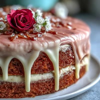 Elegant Bridal Shower Rosé Velvet Cake, shimmering with gold drip artistry.